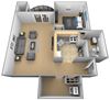 The Brittany Apartments Jr 1 bedroom 1 bathroom St Tropez 3D floor plan at The Brittany Apartments in Pikesville